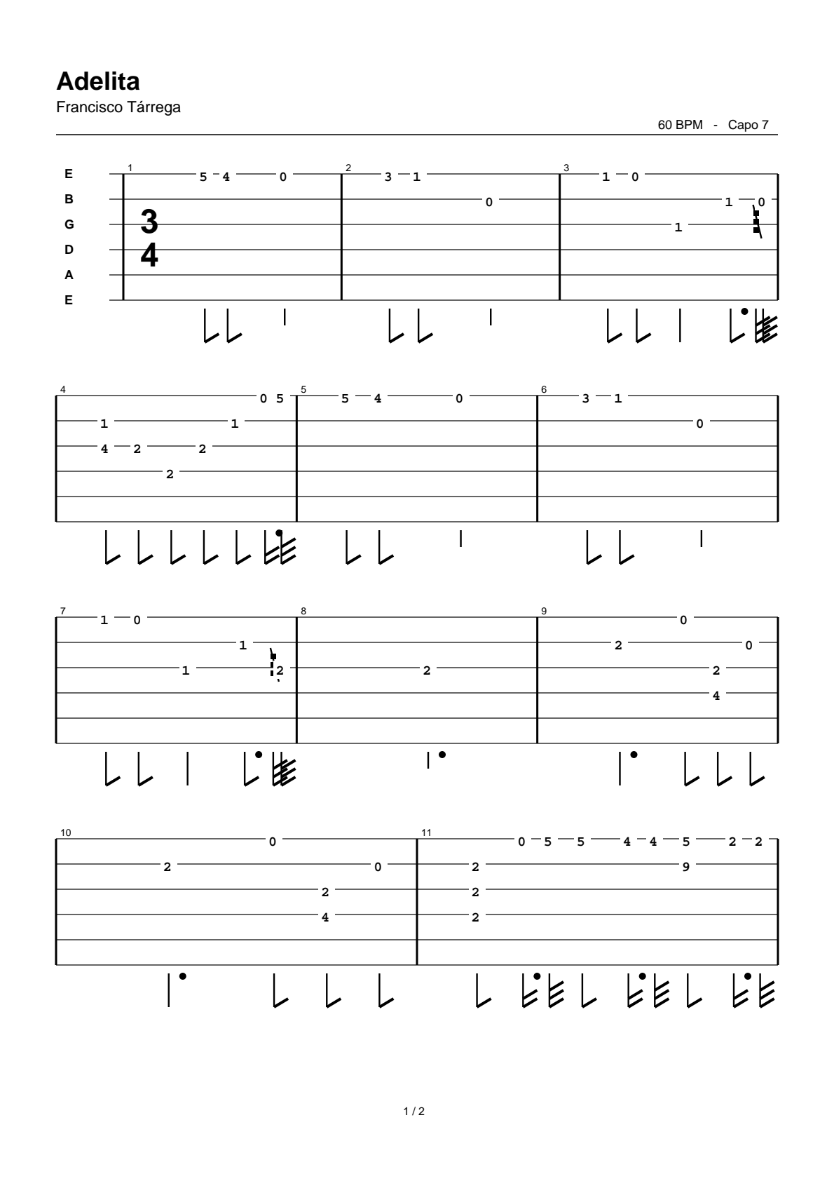 Adelita — Tablatura de guitarra