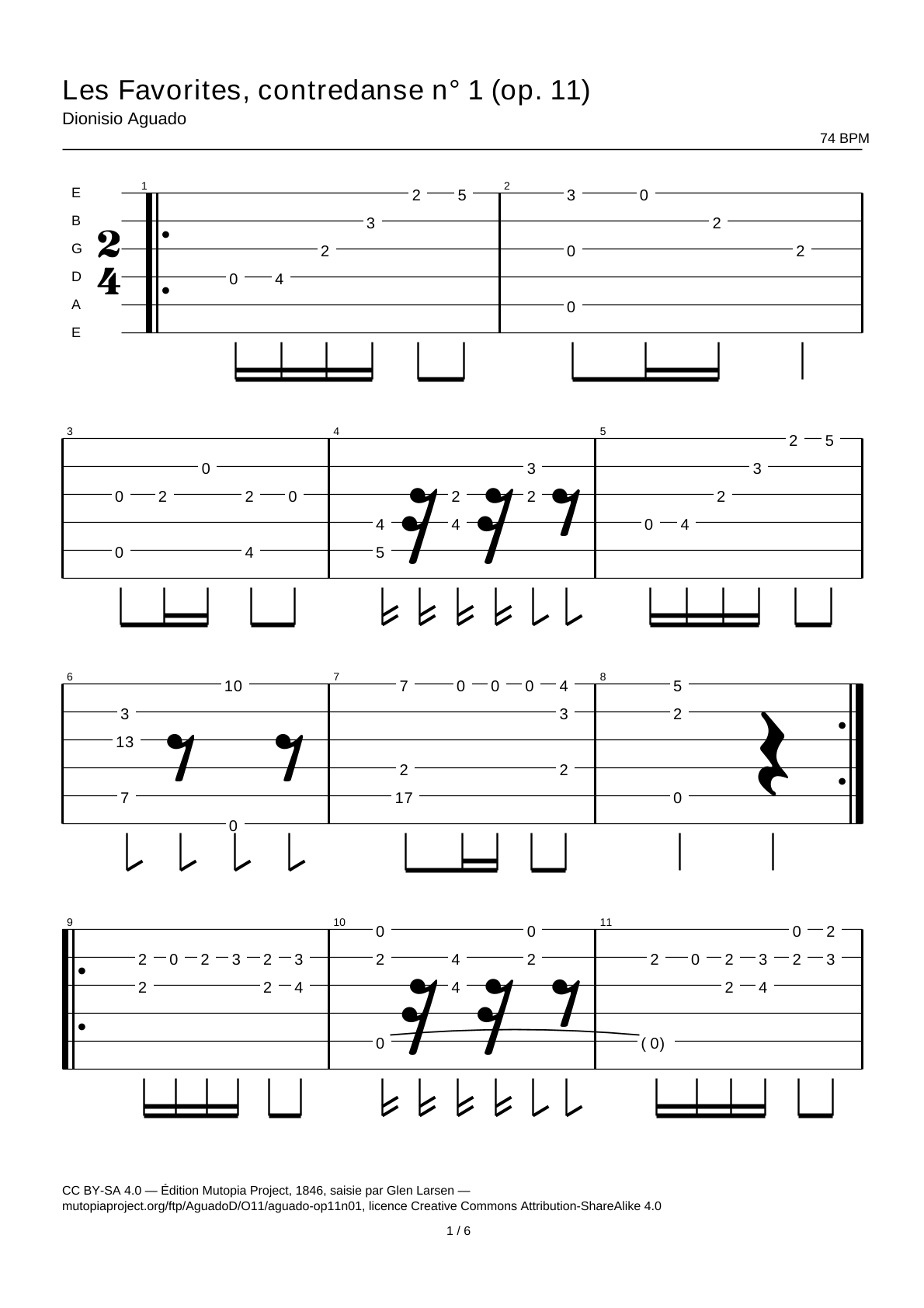 Les Favorites, contredanse No. 1 (Op. 11) — Guitar Tab