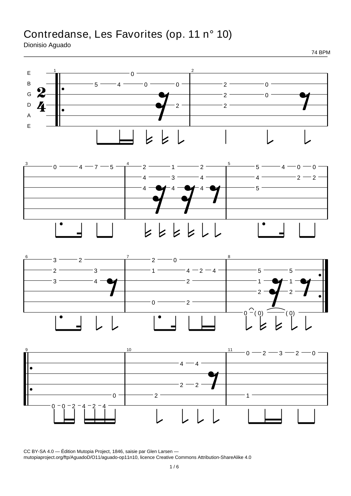 Contredanse, Les Favorites (Op. 11 No. 10) — Guitar Tab