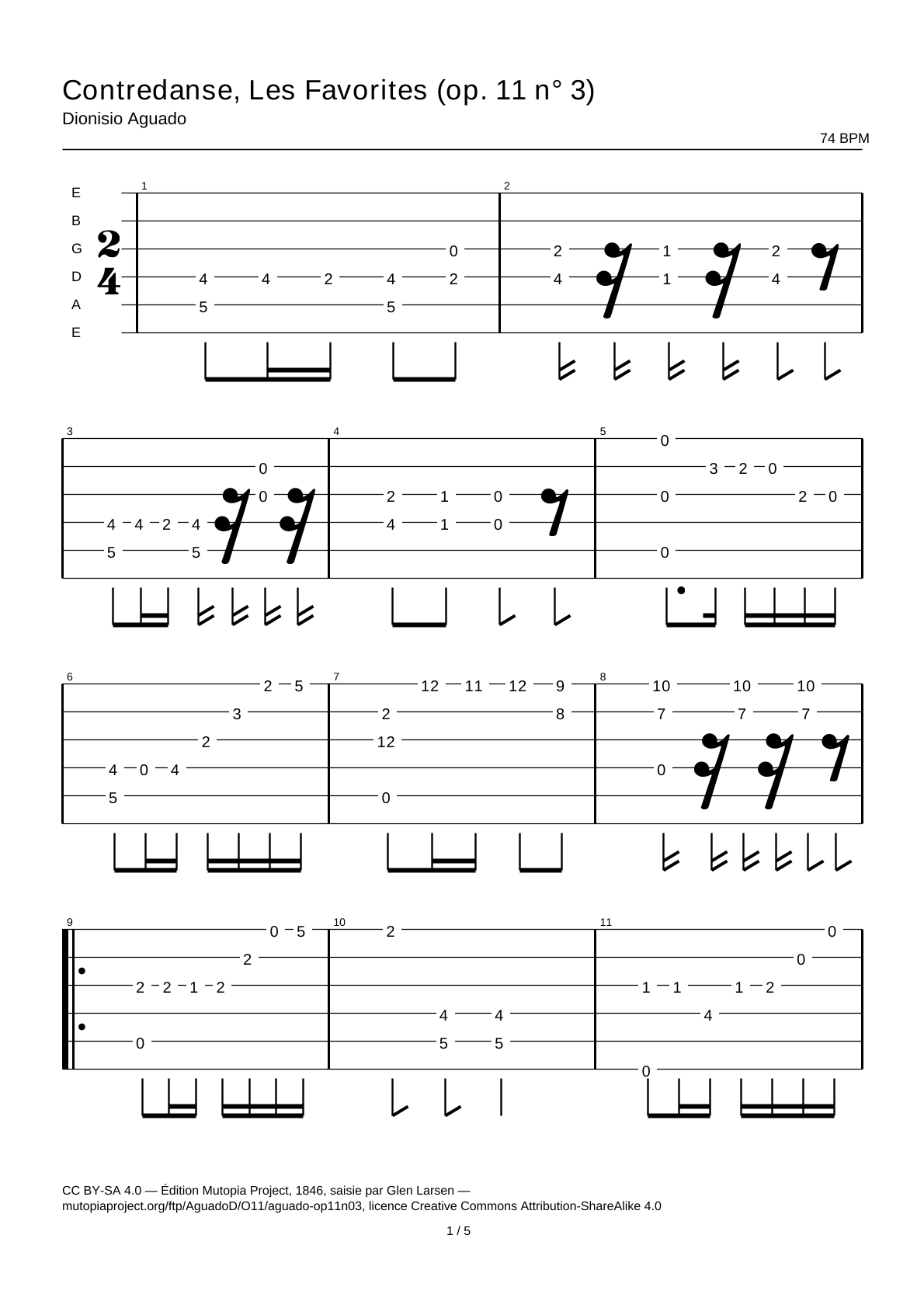 Contredanse, Les Favorites (Op. 11 No. 3) — Guitar Tab
