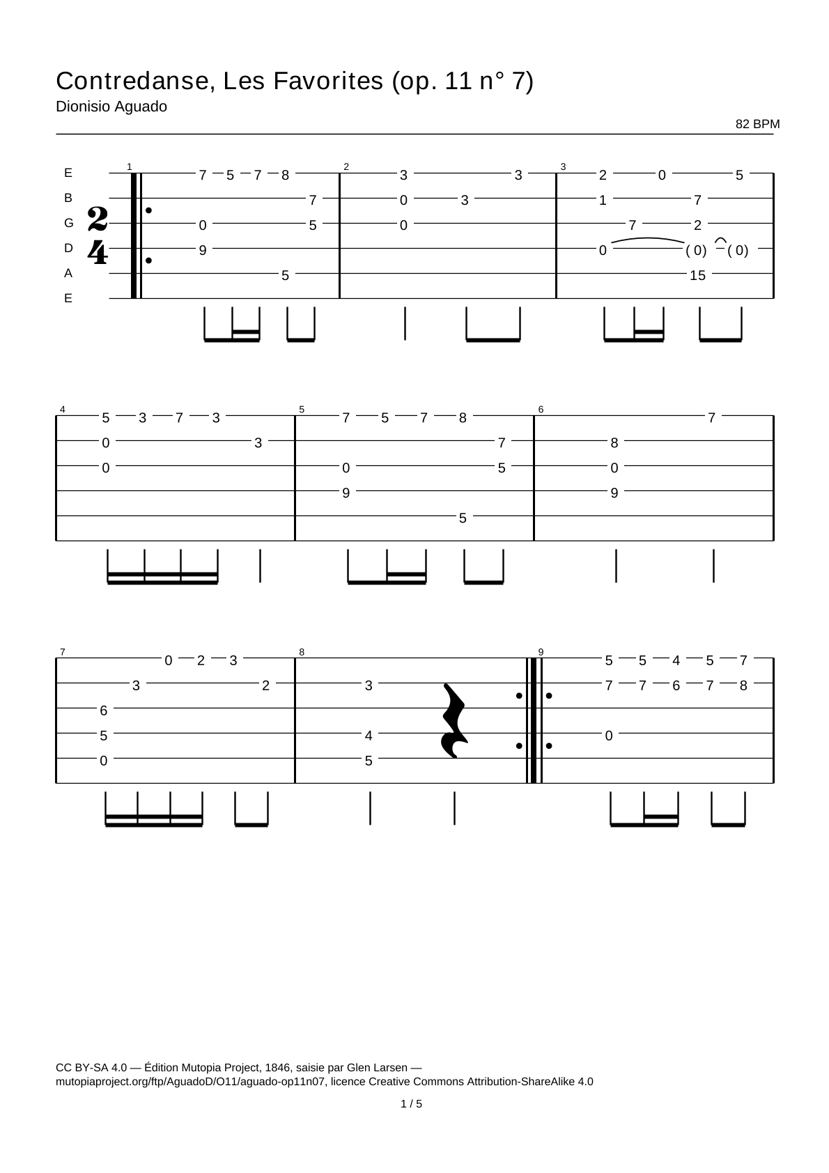 Contredanse, Les Favorites (Op. 11 No. 7) — Guitar Tab