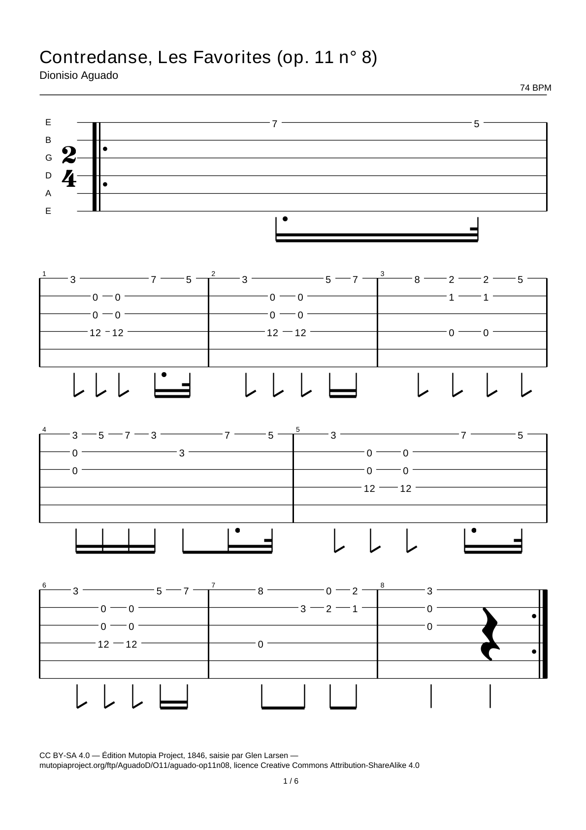 Contredanse, Les Favorites (Op. 11 No. 8) — Guitar Tab