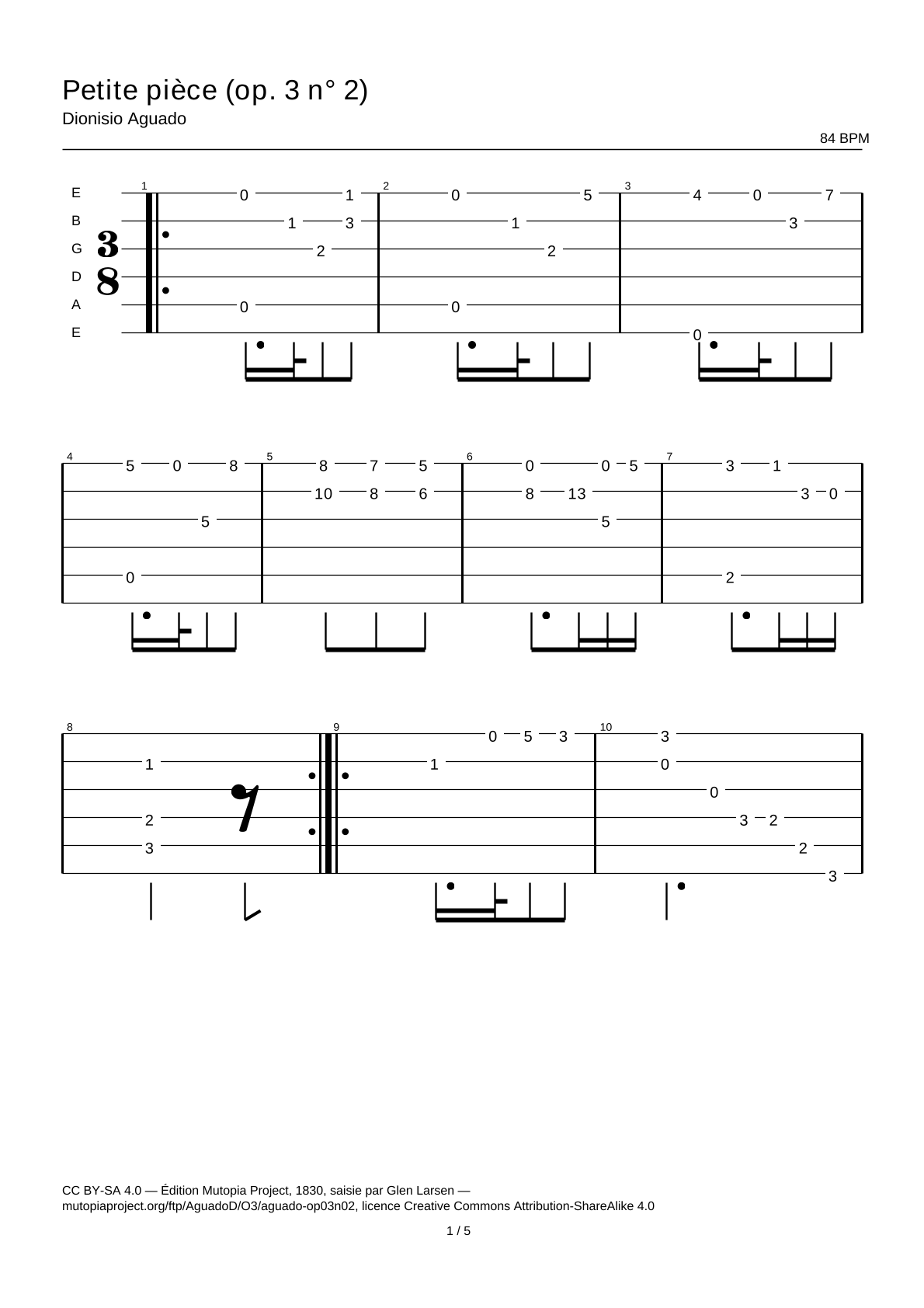 Petite pièce (Op. 3 No. 2) — Guitar Tab
