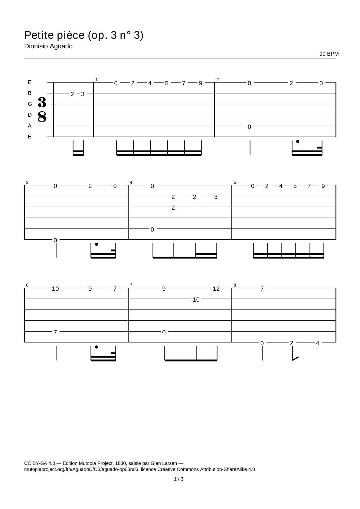 Petite pièce (Op. 3 No. 3) — Guitar Tab