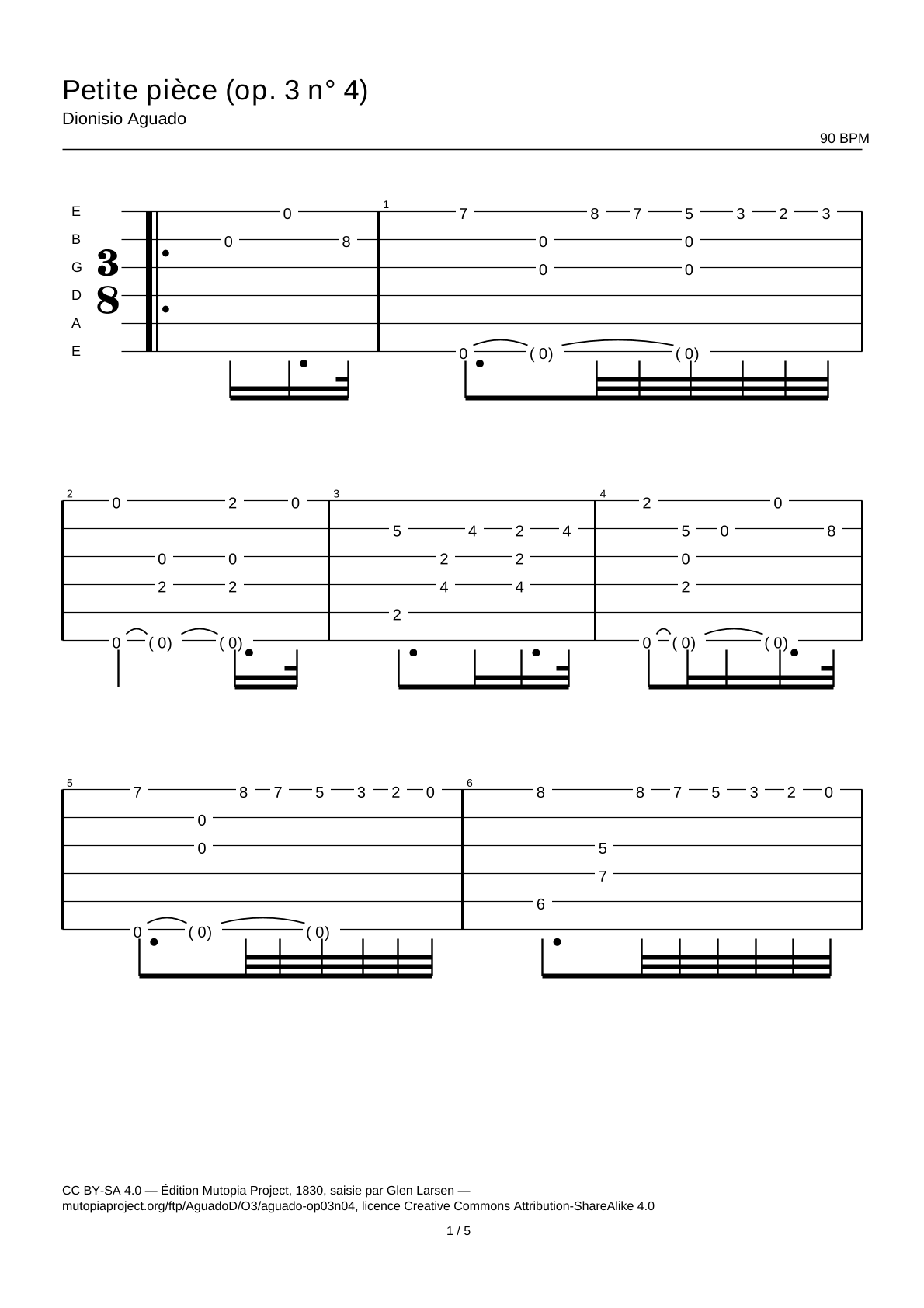 Petite pièce (Op. 3 No. 4) — Guitar Tab