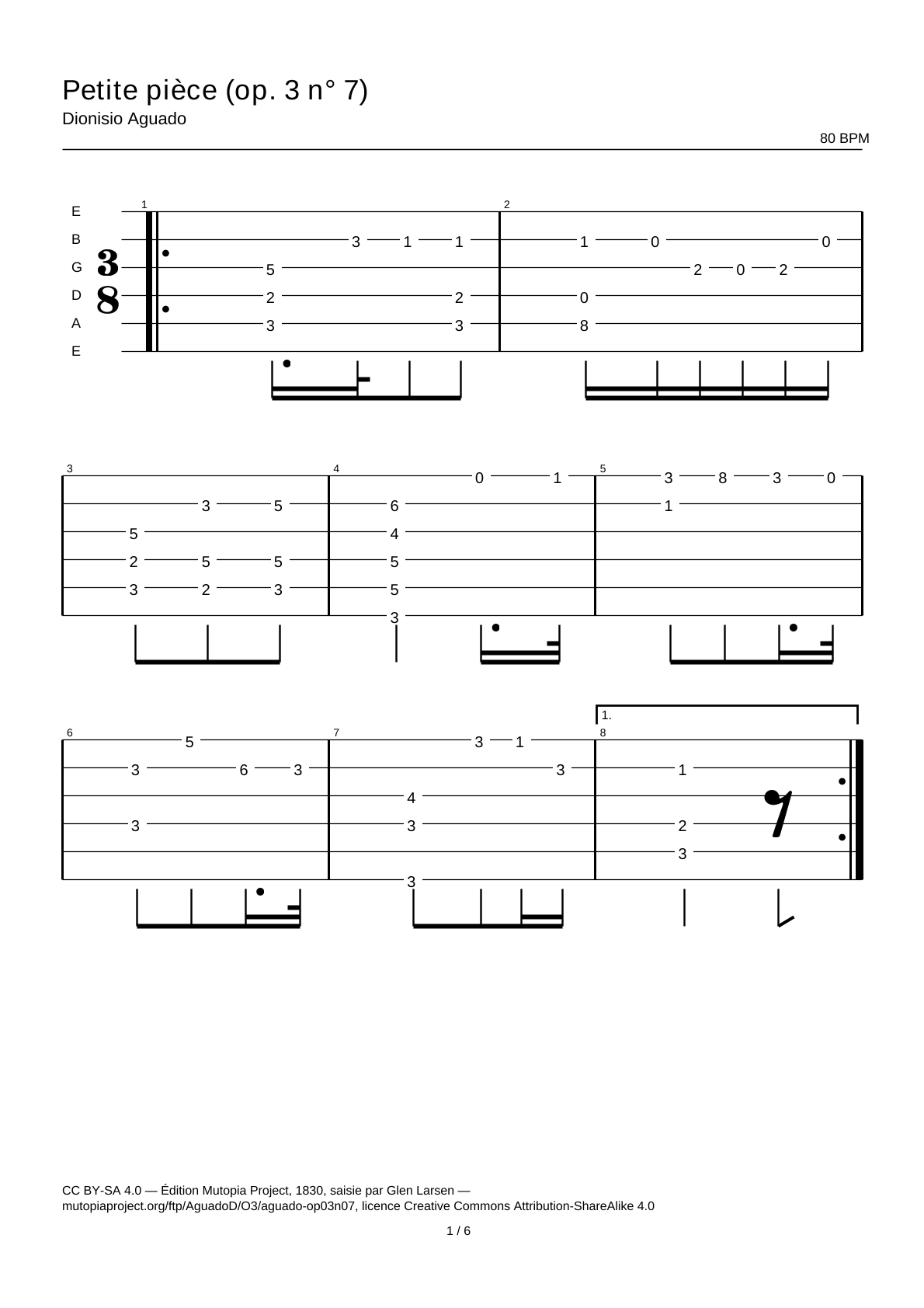 Petite pièce (Op. 3 No. 7) — Guitar Tab