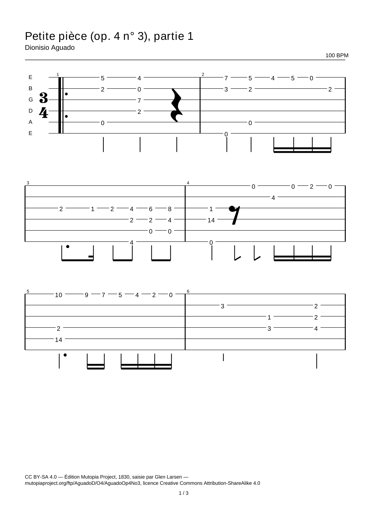 Petite pièce (Op. 4 No. 3), part 1 — Guitar Tab