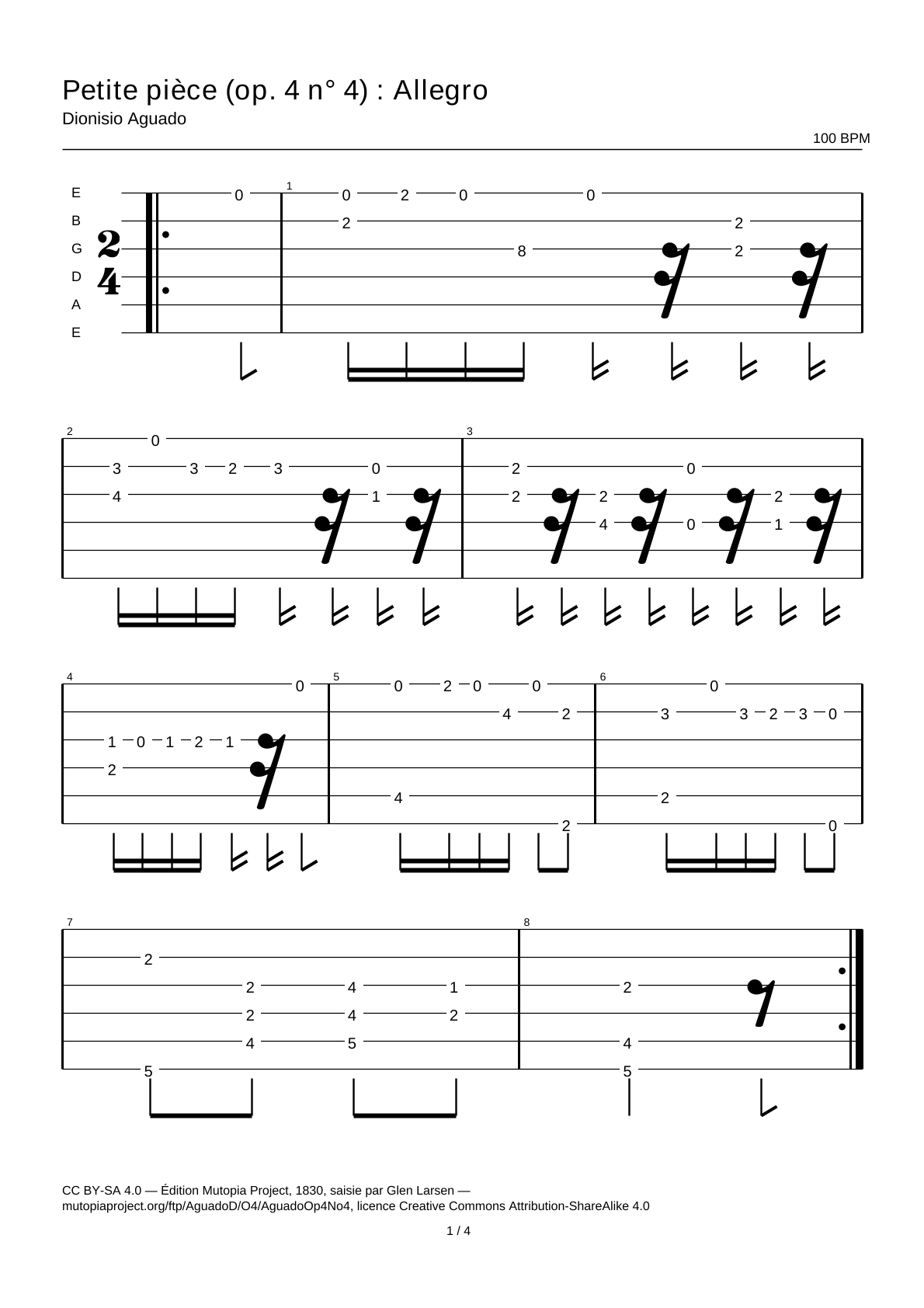 Petite pièce (Op. 4 No. 4): Allegro — Guitar Tab