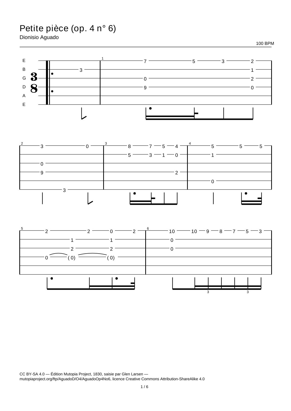 Petite pièce (Op. 4 No. 6) — Guitar Tab