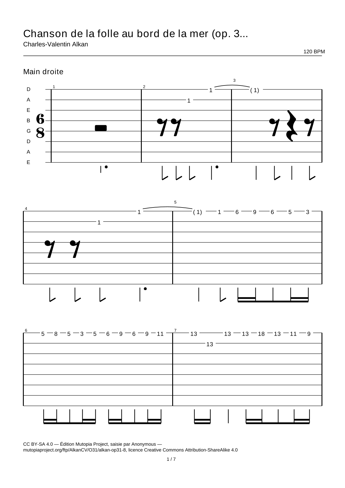 Chanson de la folle au bord de la mer (Op. 31 No. 8) — Guitar Tab