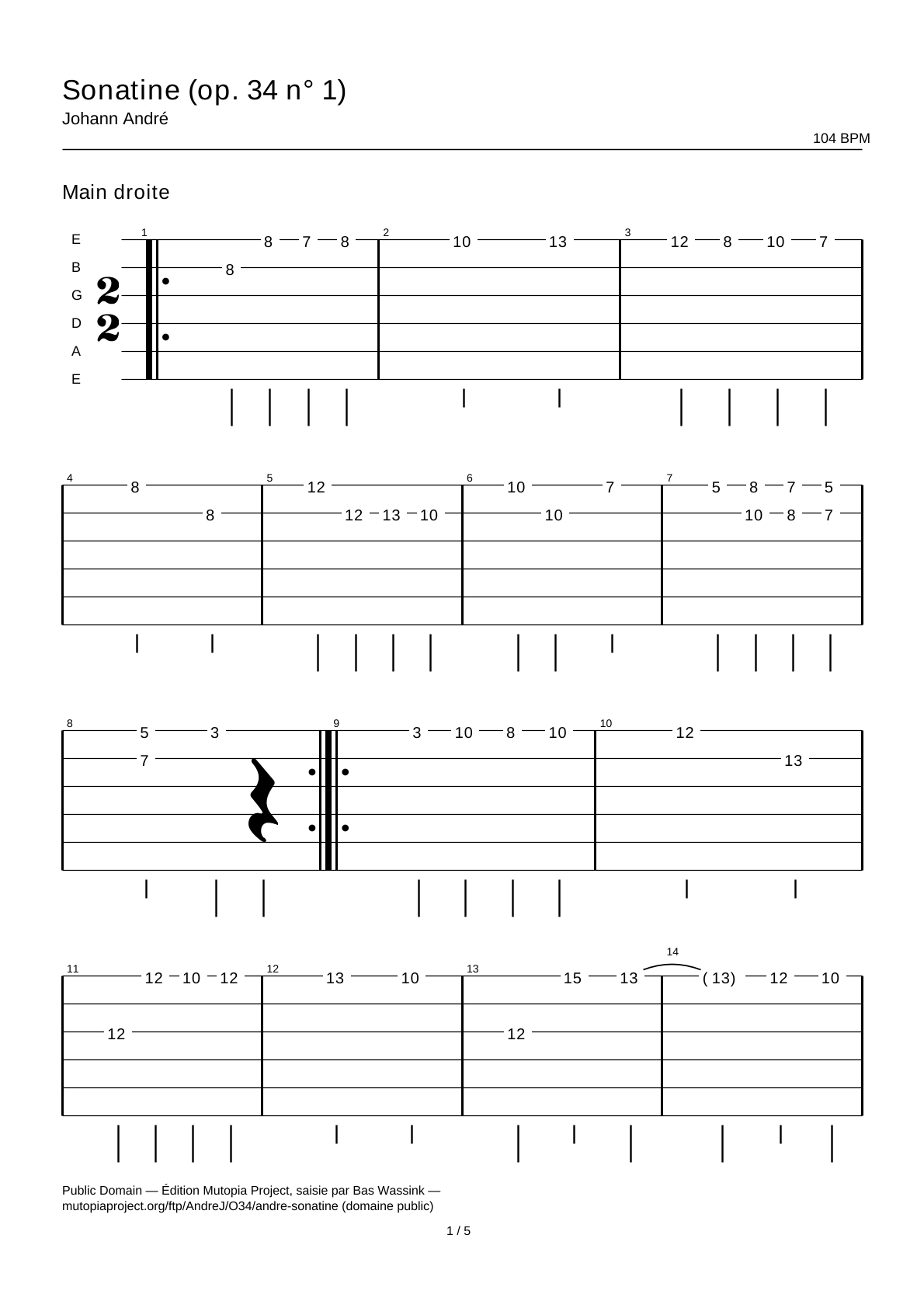 Sonatina (Op. 34 No. 1) — Guitar Tab
