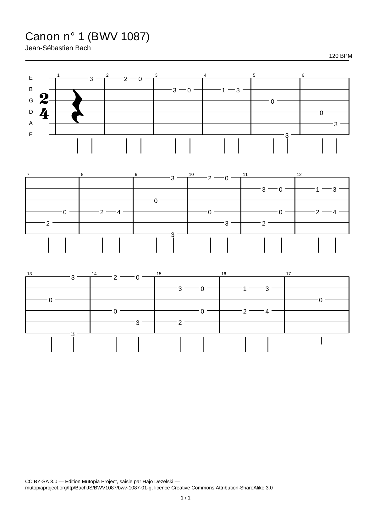Canon No. 1 (BWV 1087) — Guitar Tab