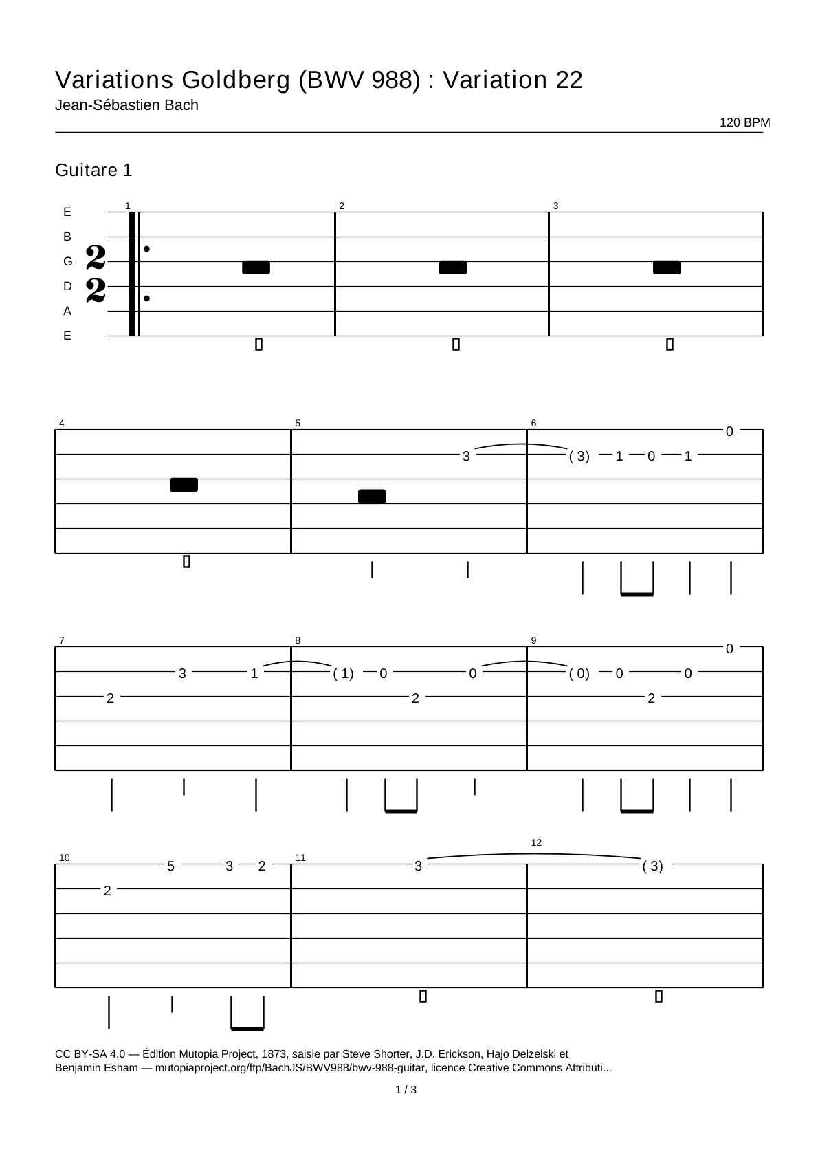 Goldberg Variations (BWV 988): Variation 22 — Guitar Tab