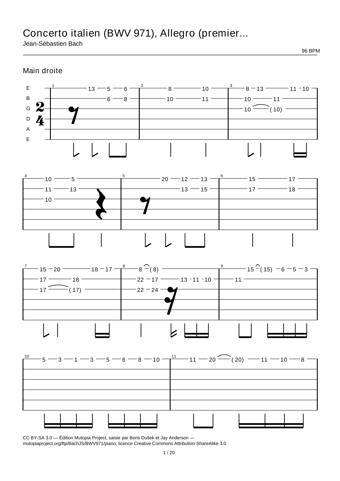 Italian Concerto (BWV 971), Allegro (first movement) — Guitar Tab