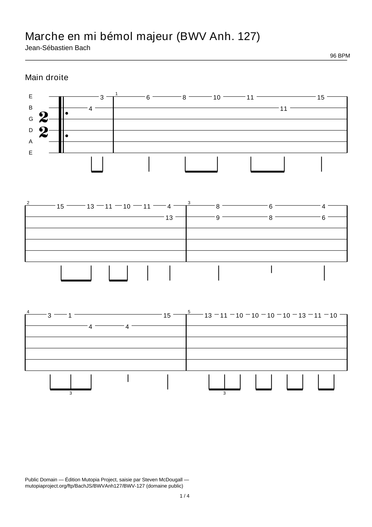 March in E-flat major (BWV Anh. 127) — Guitar Tab