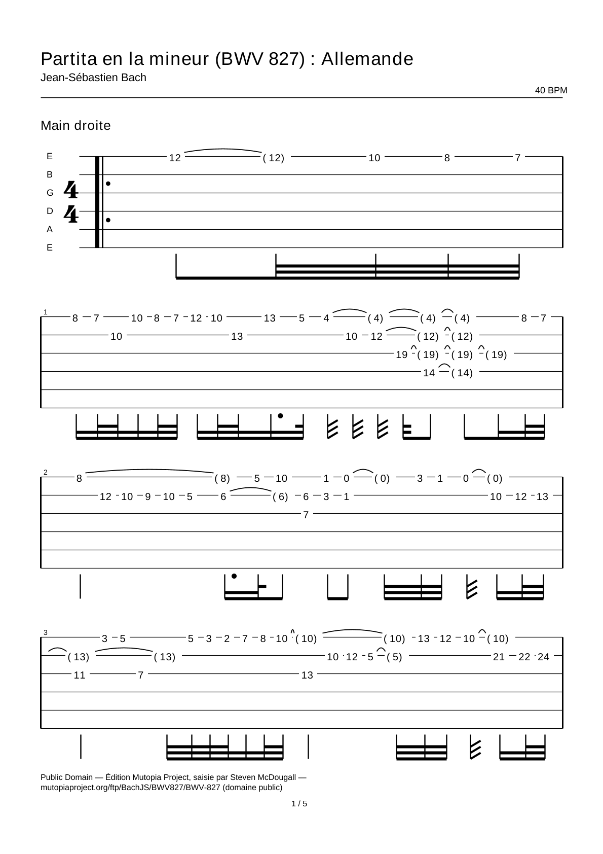 Partita in A minor (BWV 827): Allemande — Guitar Tab