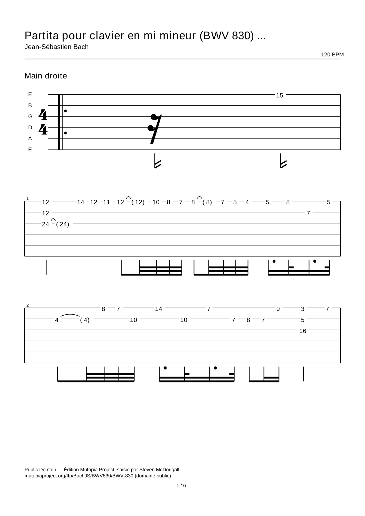 Keyboard Partita in E minor (BWV 830): Allemande — Guitar Tab