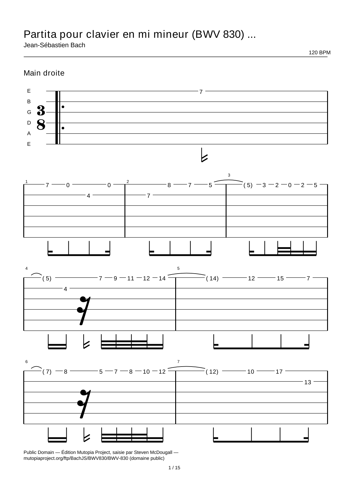 Keyboard Partita in E minor (BWV 830): Courante — Guitar Tab