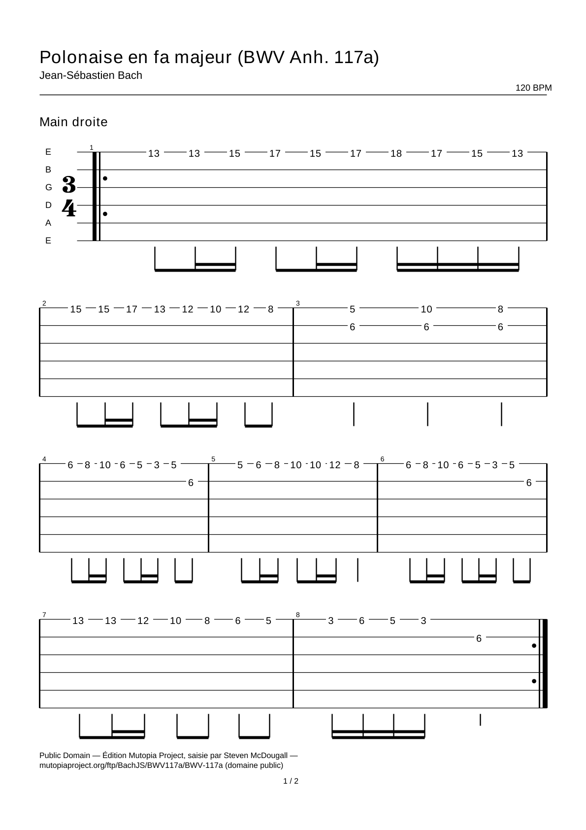 Polonaise in F major (BWV Anh. 117a) — Guitar Tab