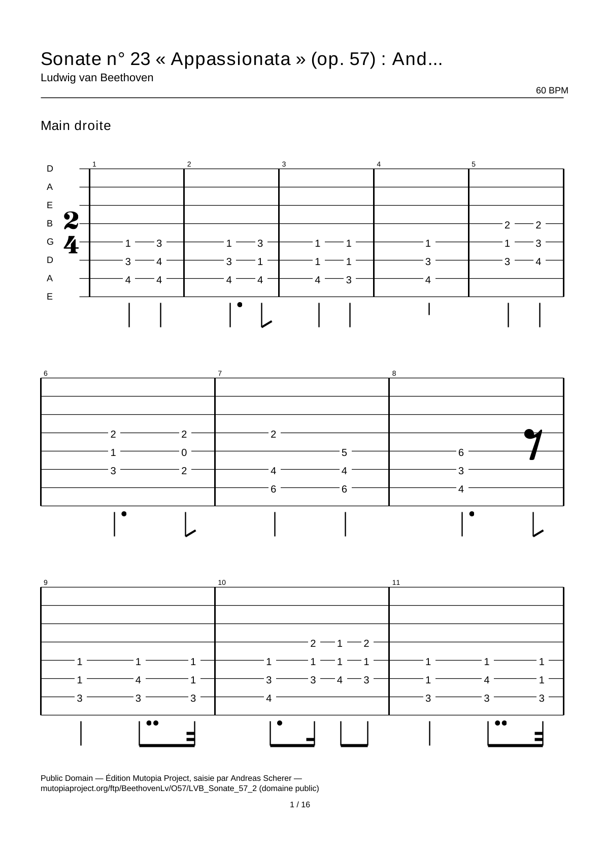 Sonata No. 23 “Appassionata” (Op. 57): Andante con moto (second movement) — Guitar Tab