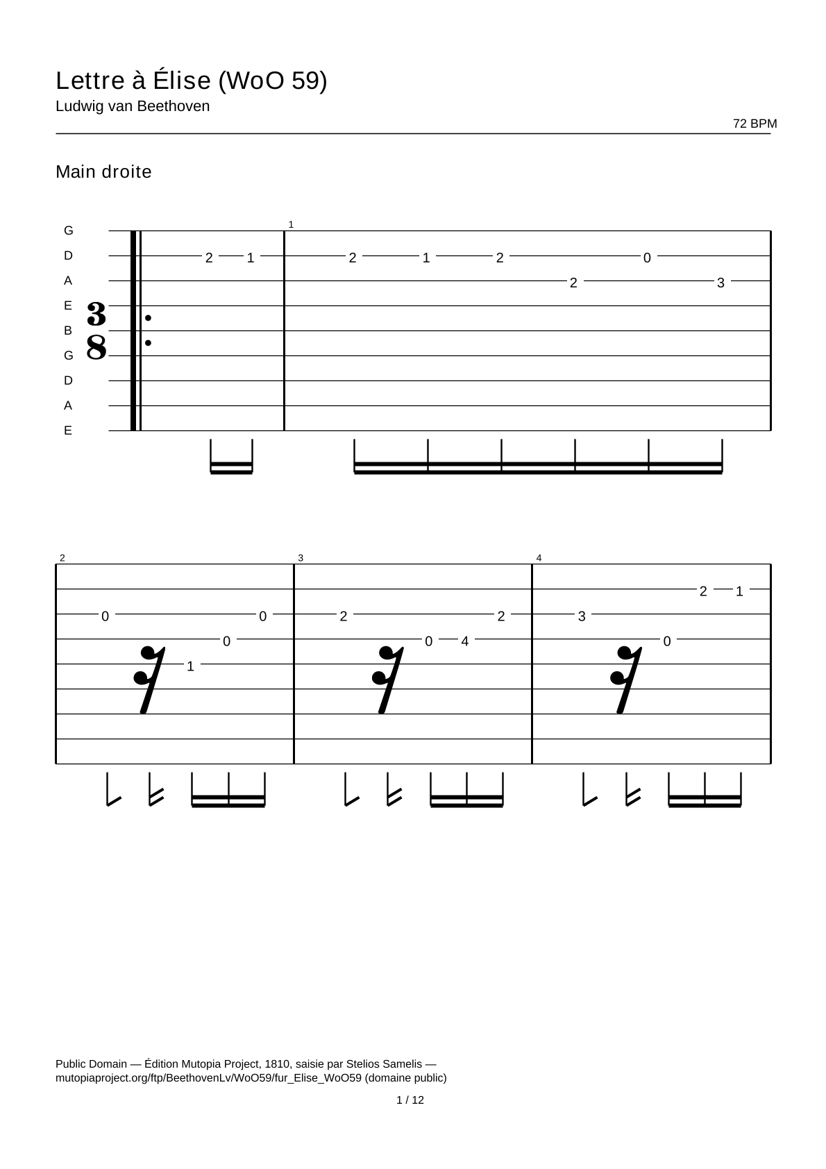 Für Elise (WoO 59) — Guitar Tab