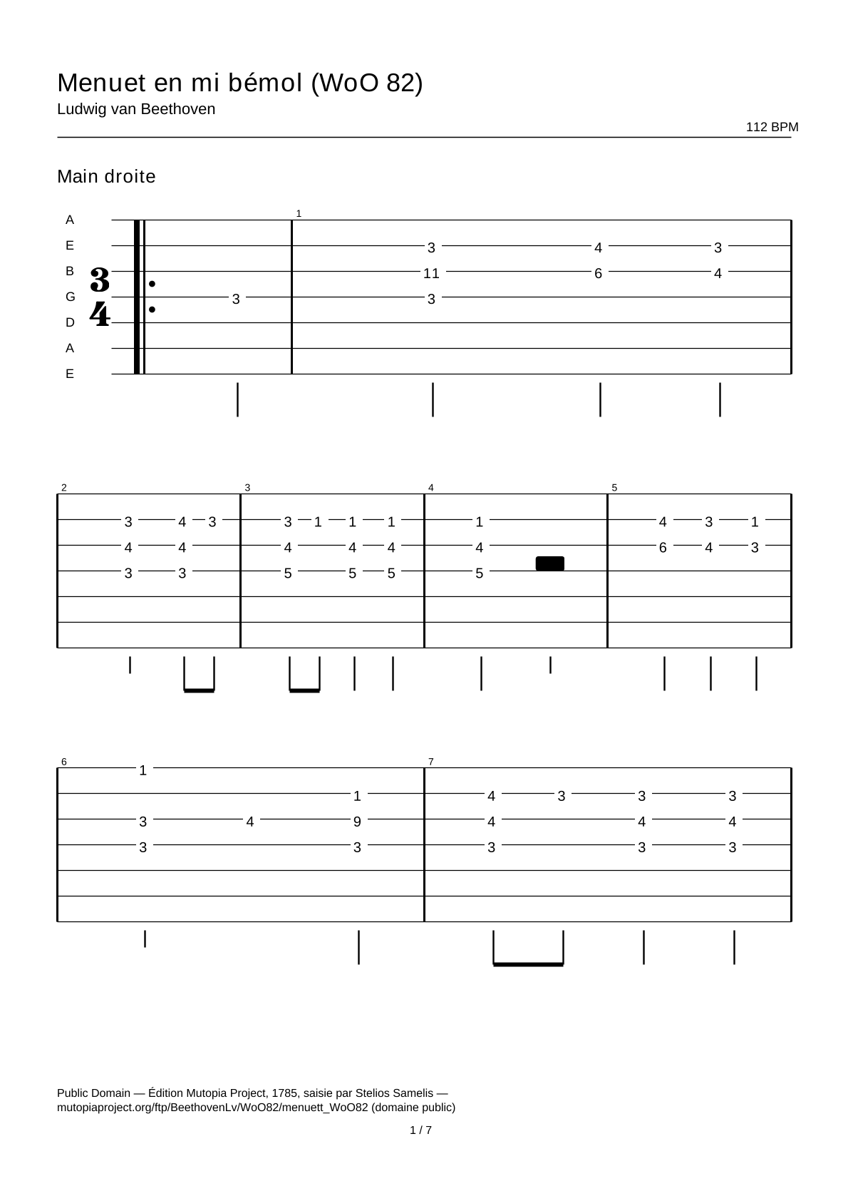 Minuet in E-flat (WoO 82) — Guitar Tab