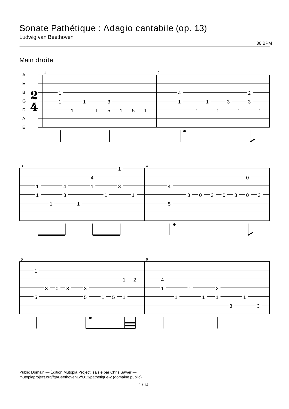 Pathétique Sonata: Adagio cantabile (Op. 13) — Guitar Tab