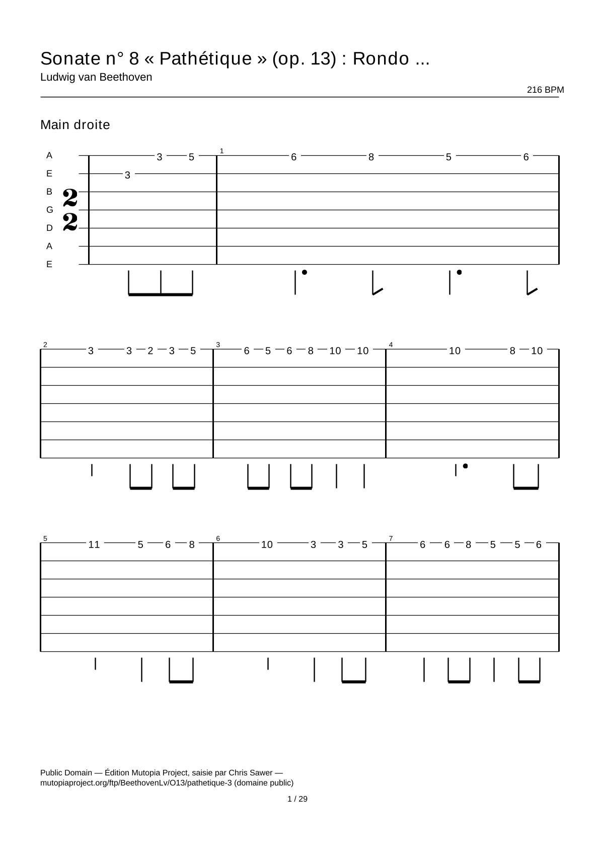 Sonata No. 8 “Pathétique” (Op. 13): Rondo (third movement) — Guitar Tab