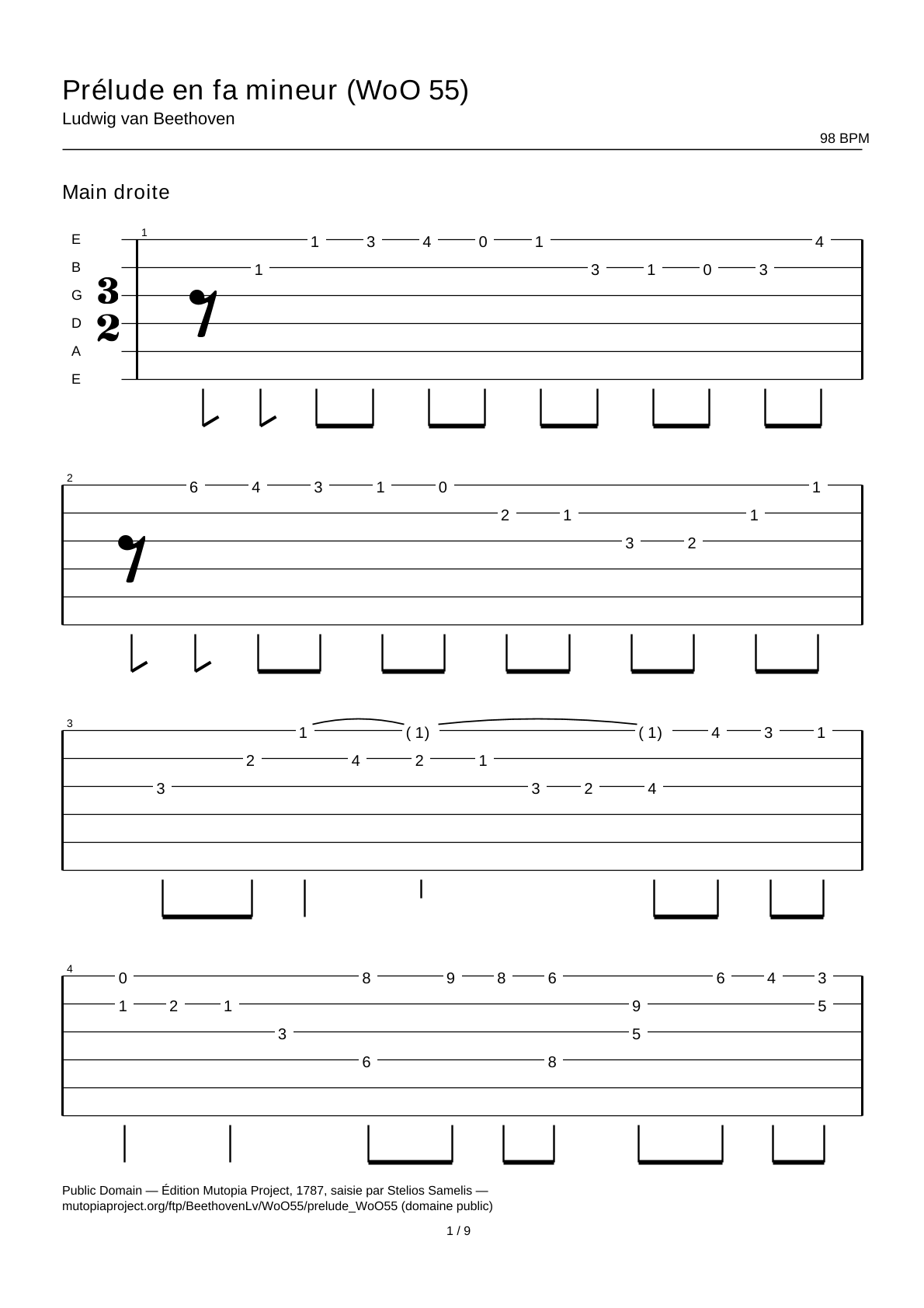 Prelude in F minor (WoO 55) — Guitar Tab