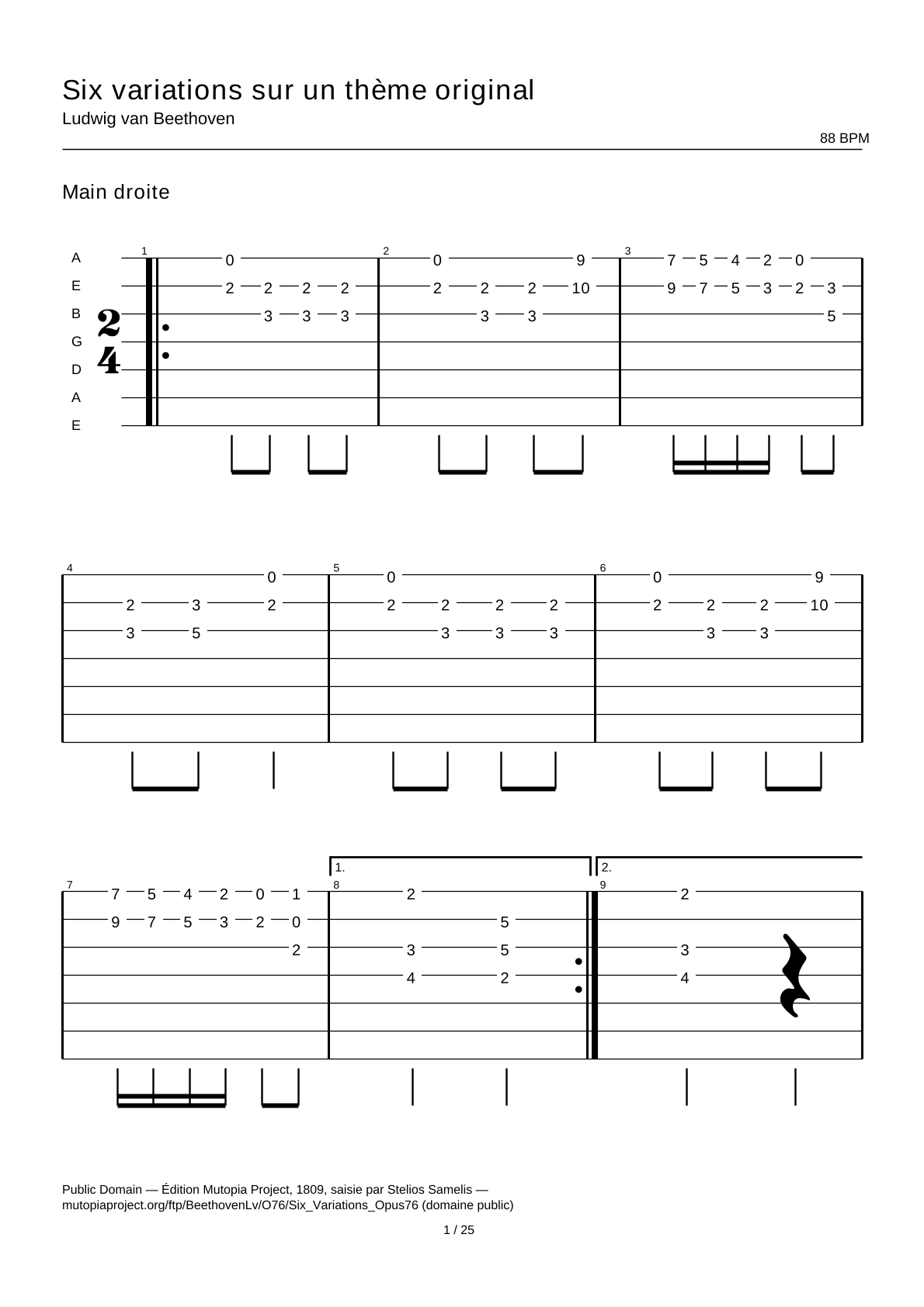Seis variaciones sobre un tema original — Tablatura de guitarra