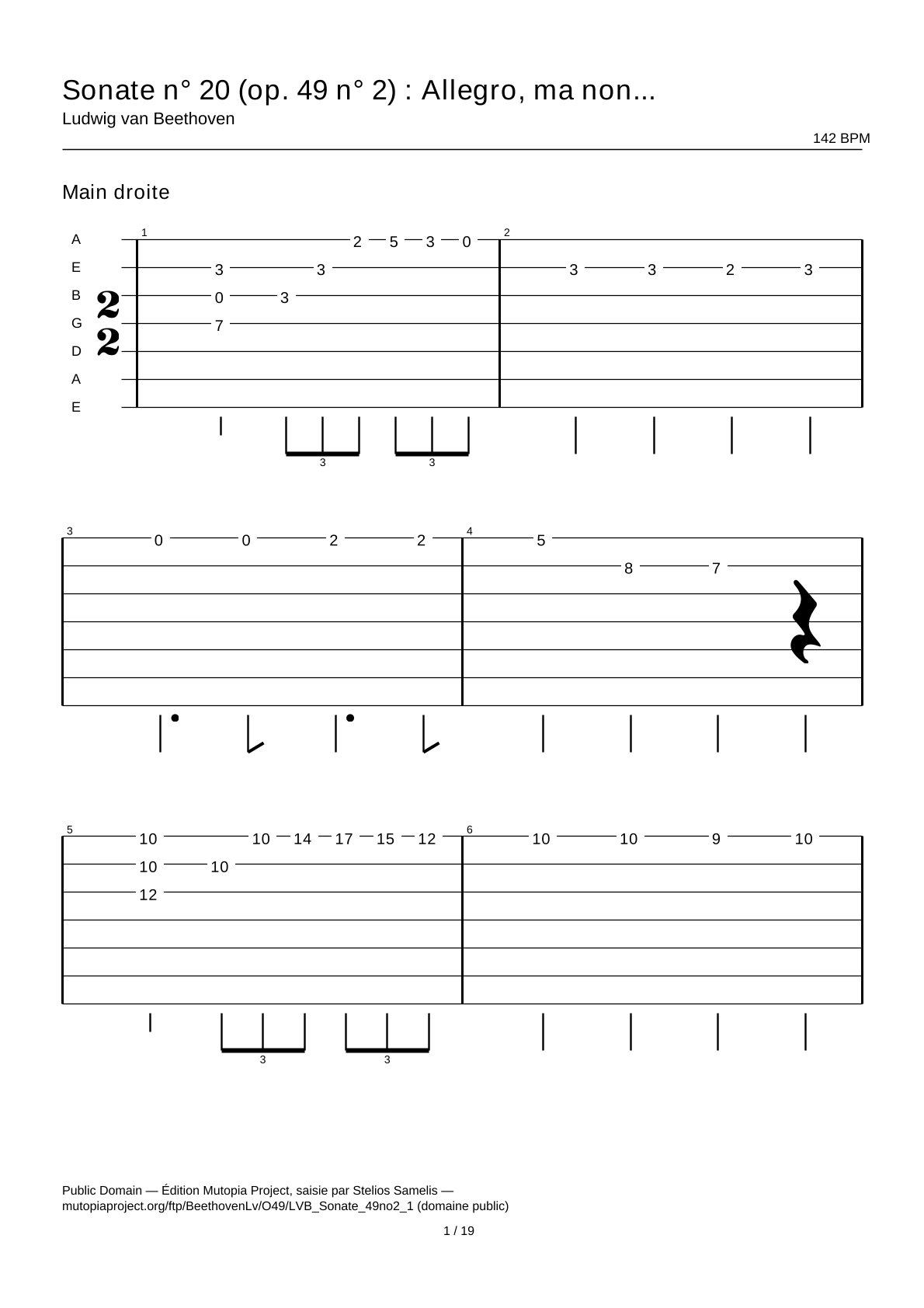 Sonata No. 20 (Op. 49 No. 2): Allegro, ma non troppo (first movement) — Guitar Tab