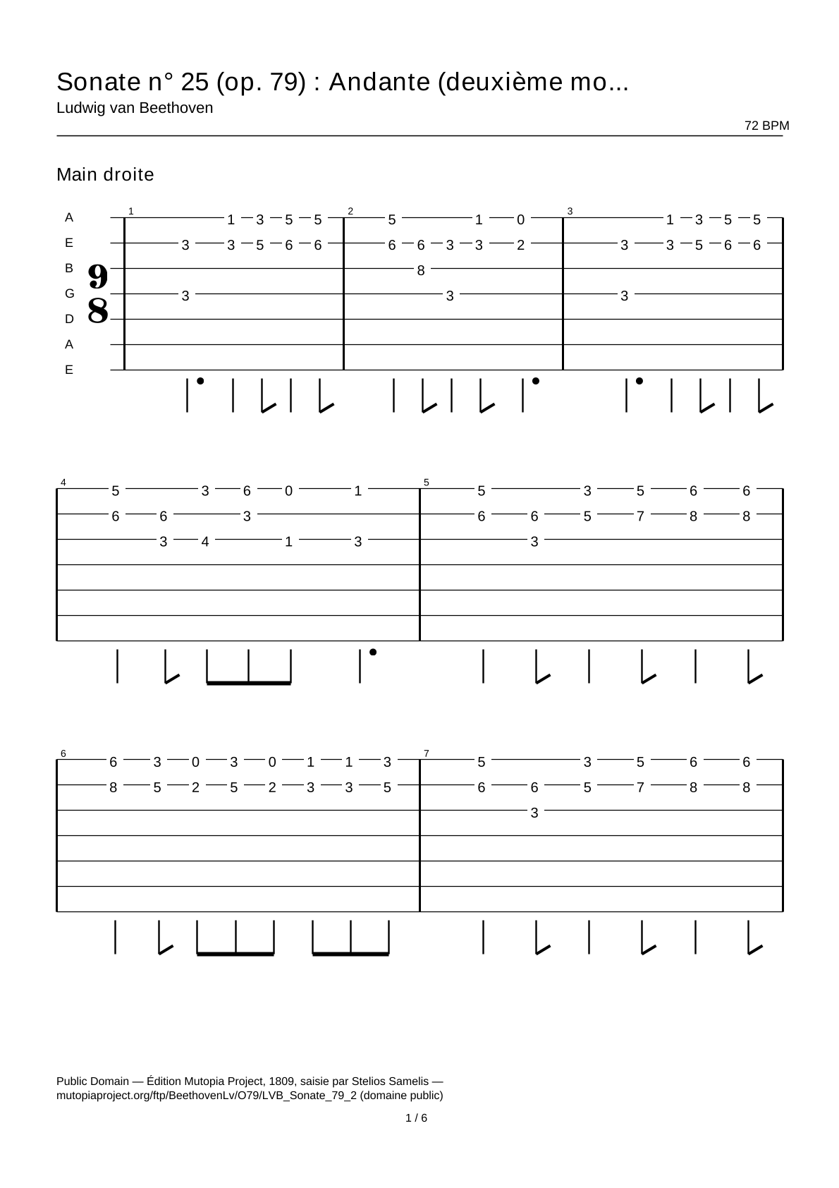 Sonata No. 25 (Op. 79): Andante (second movement) — Guitar Tab