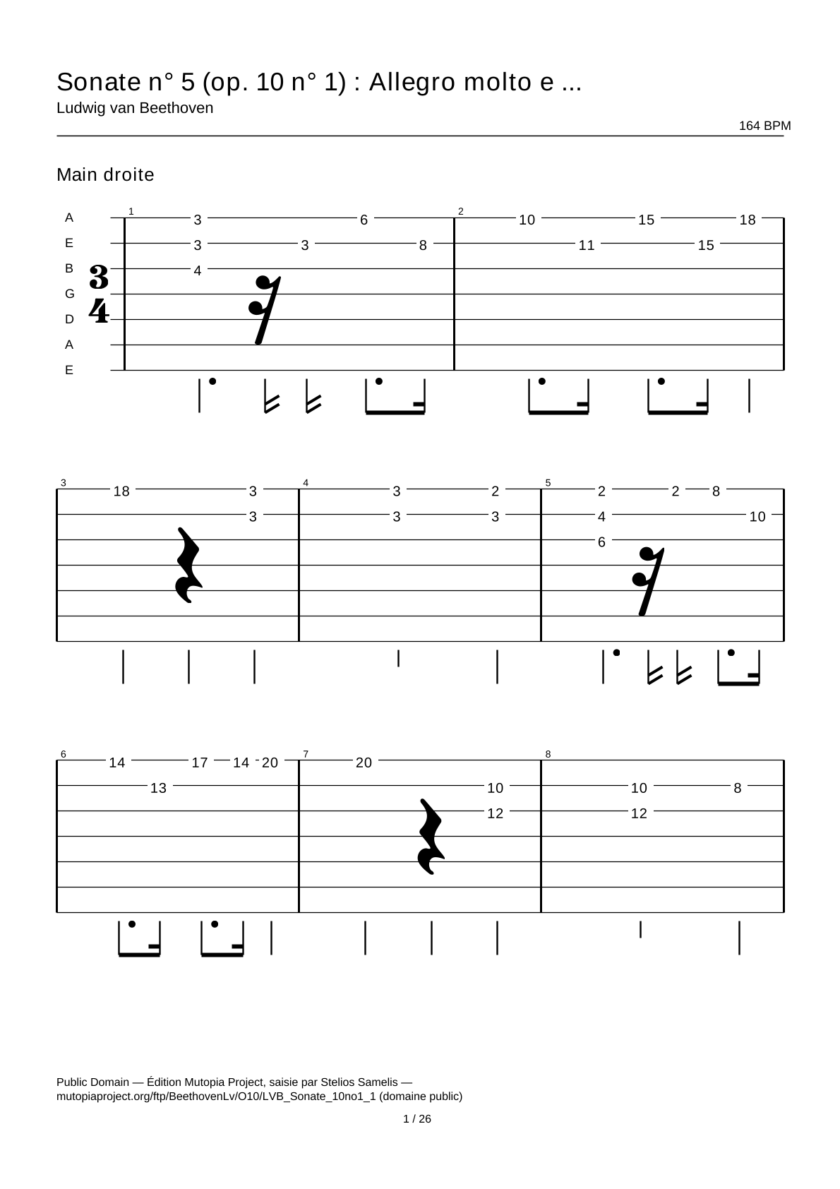 Sonata No. 5 (Op. 10 No. 1): Allegro molto e con brio (first movement) — Guitar Tab
