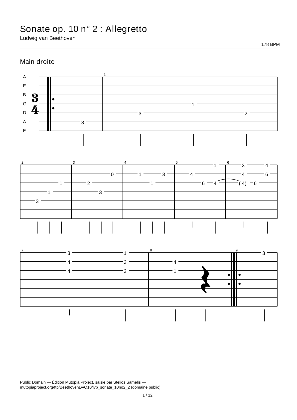 Sonata Op. 10 No. 2: Allegretto — Guitar Tab