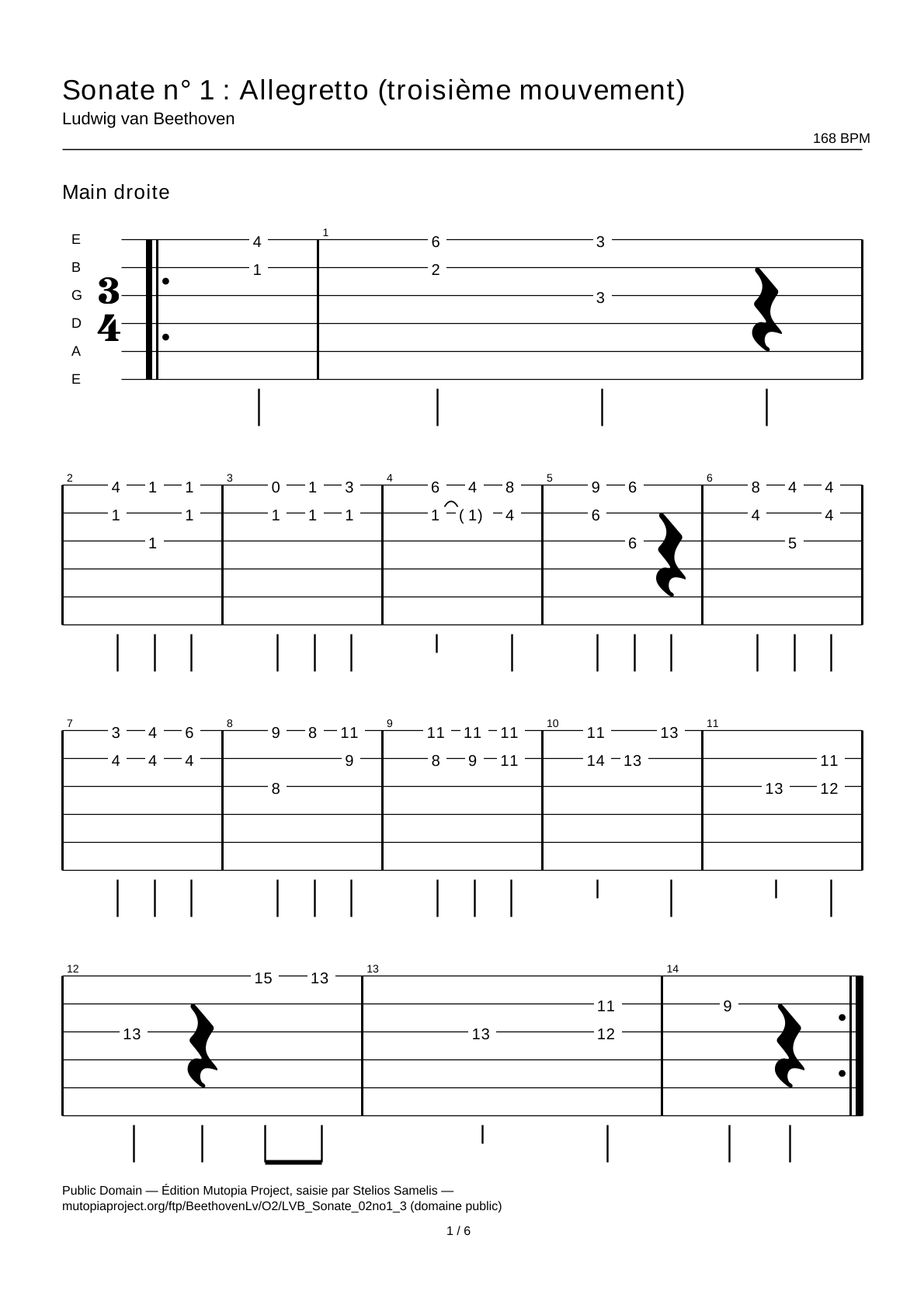 Sonata No. 1: Allegretto (third movement) — Guitar Tab