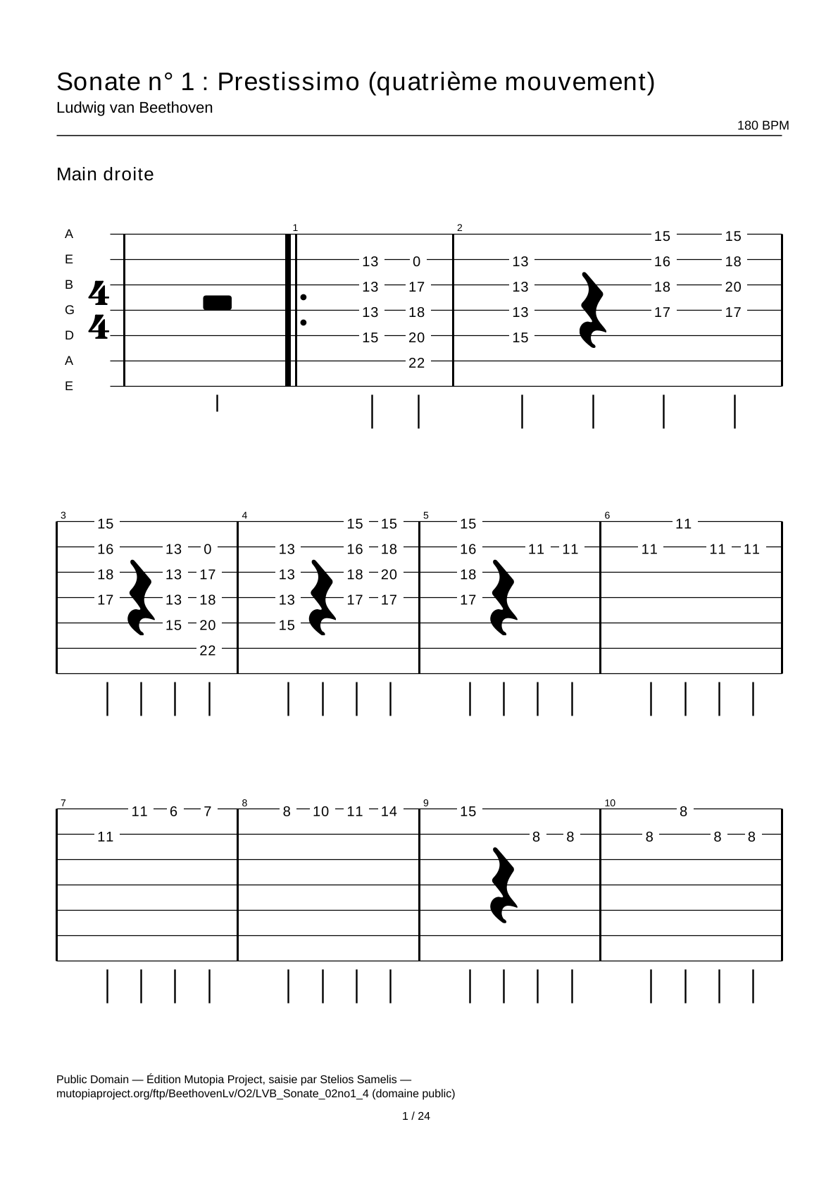 Sonata No. 1: Prestissimo (fourth movement) — Guitar Tab