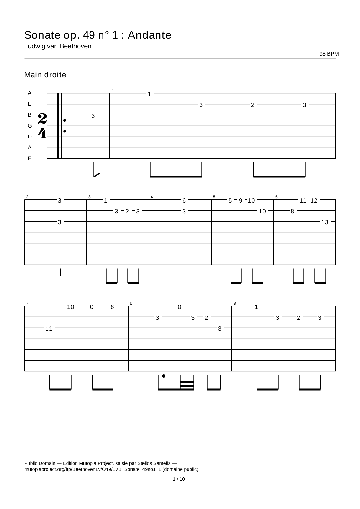 Sonata Op. 49 No. 1: Andante — Guitar Tab
