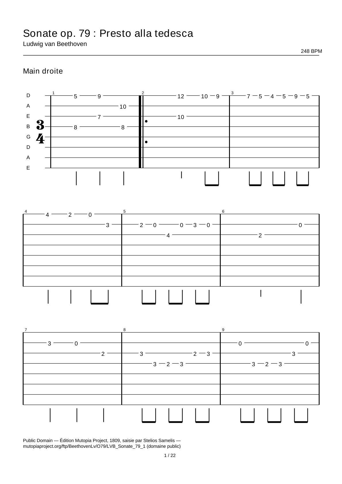 Sonata Op. 79: Presto alla tedesca — Guitar Tab