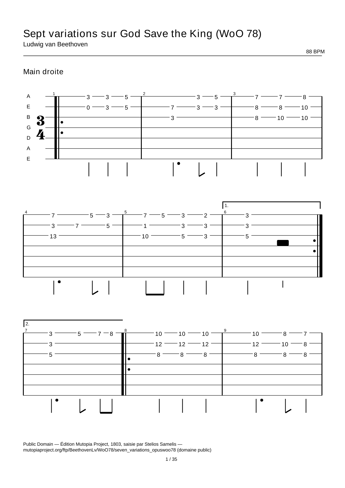 Seven Variations on God Save the King (WoO 78) — Guitar Tab