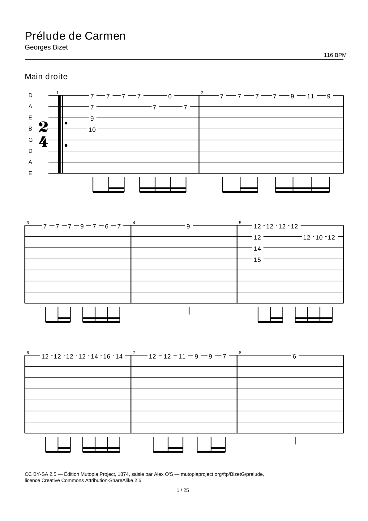 Preludio de Carmen — Tablatura de guitarra
