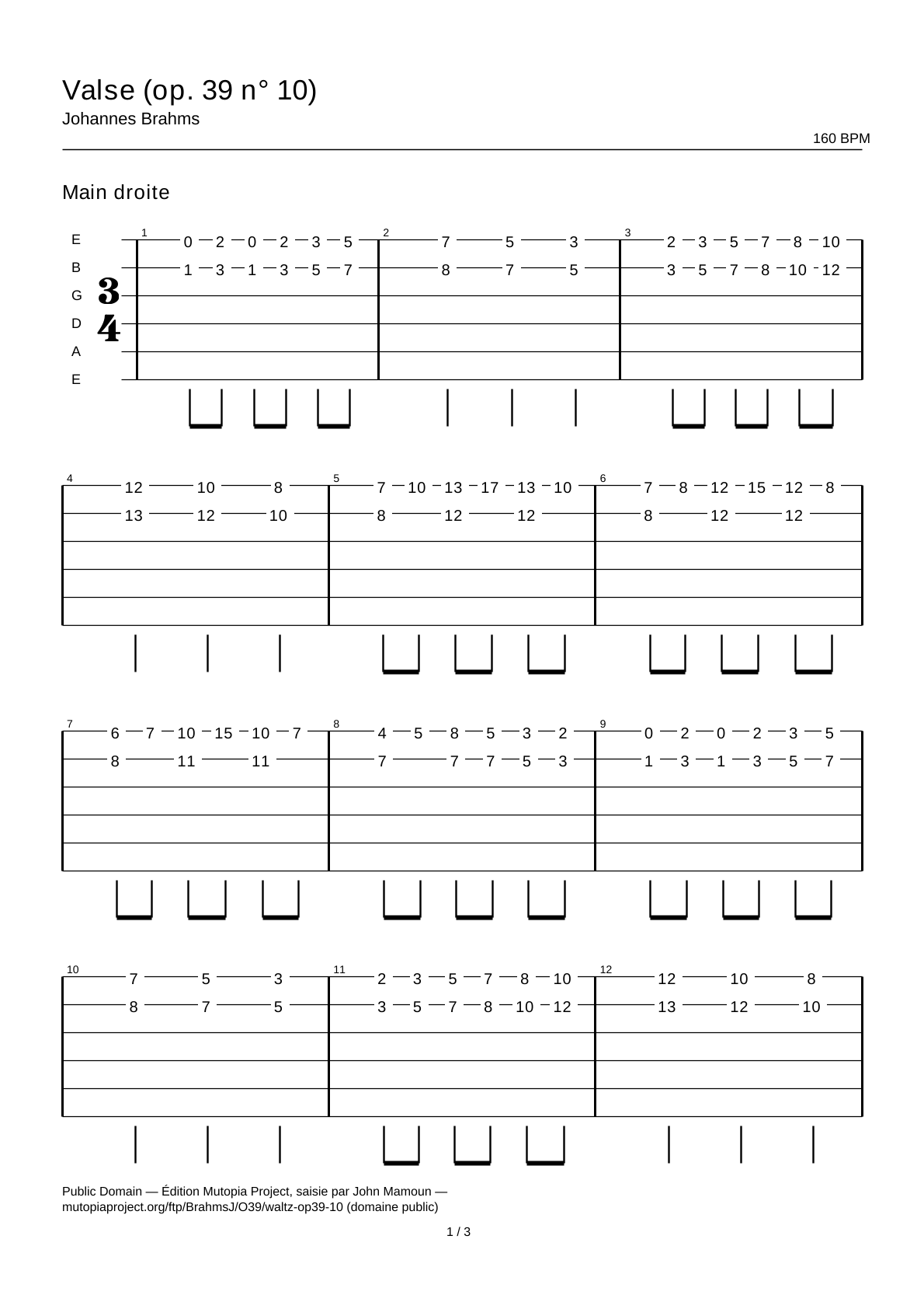 Waltz (Op. 39 No. 10) — Guitar Tab