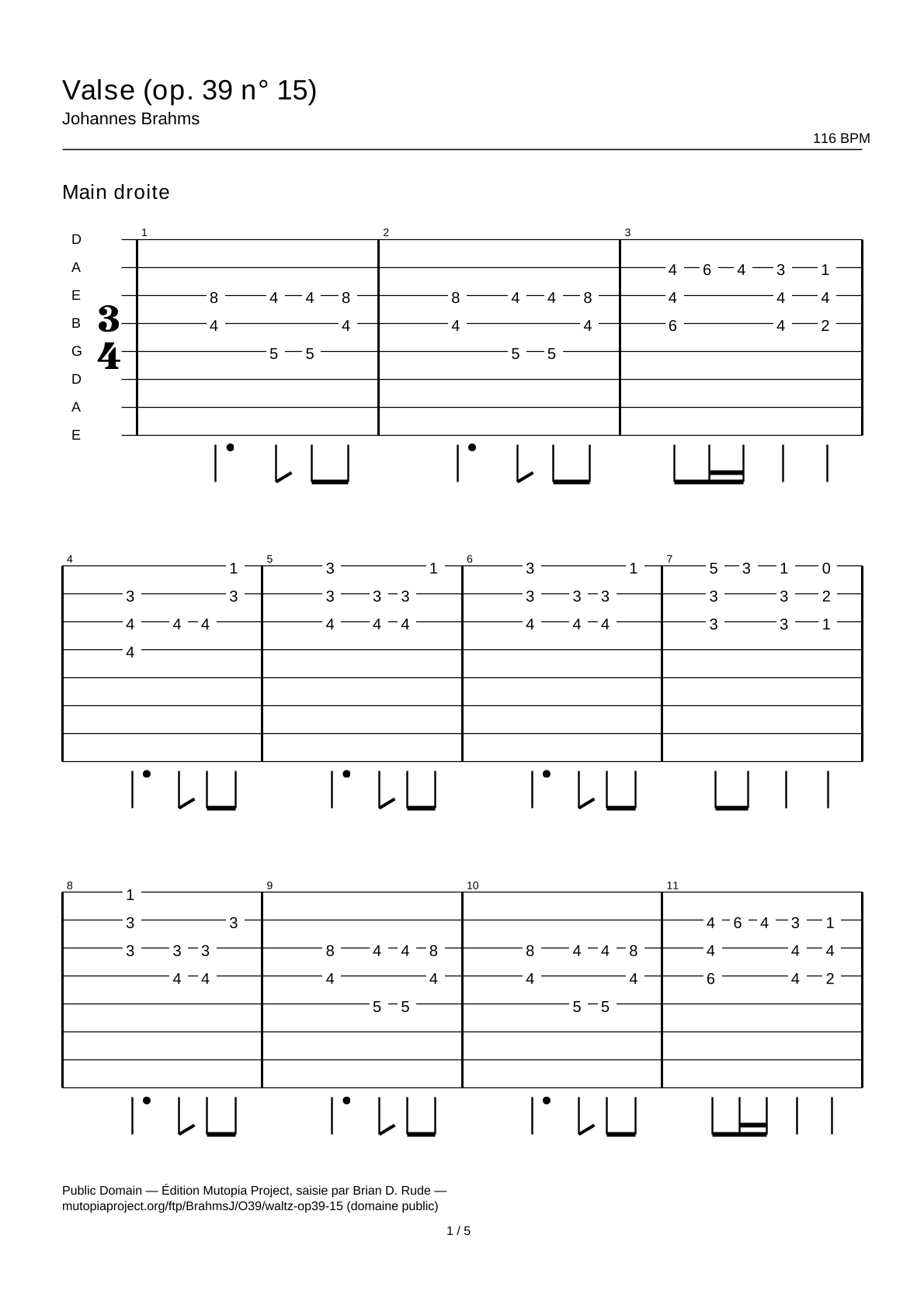 Waltz (Op. 39 No. 15) — Guitar Tab
