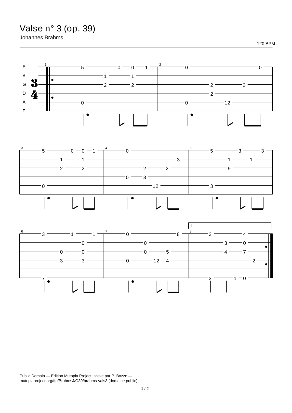 Waltz No. 3 (Op. 39) — Guitar Tab