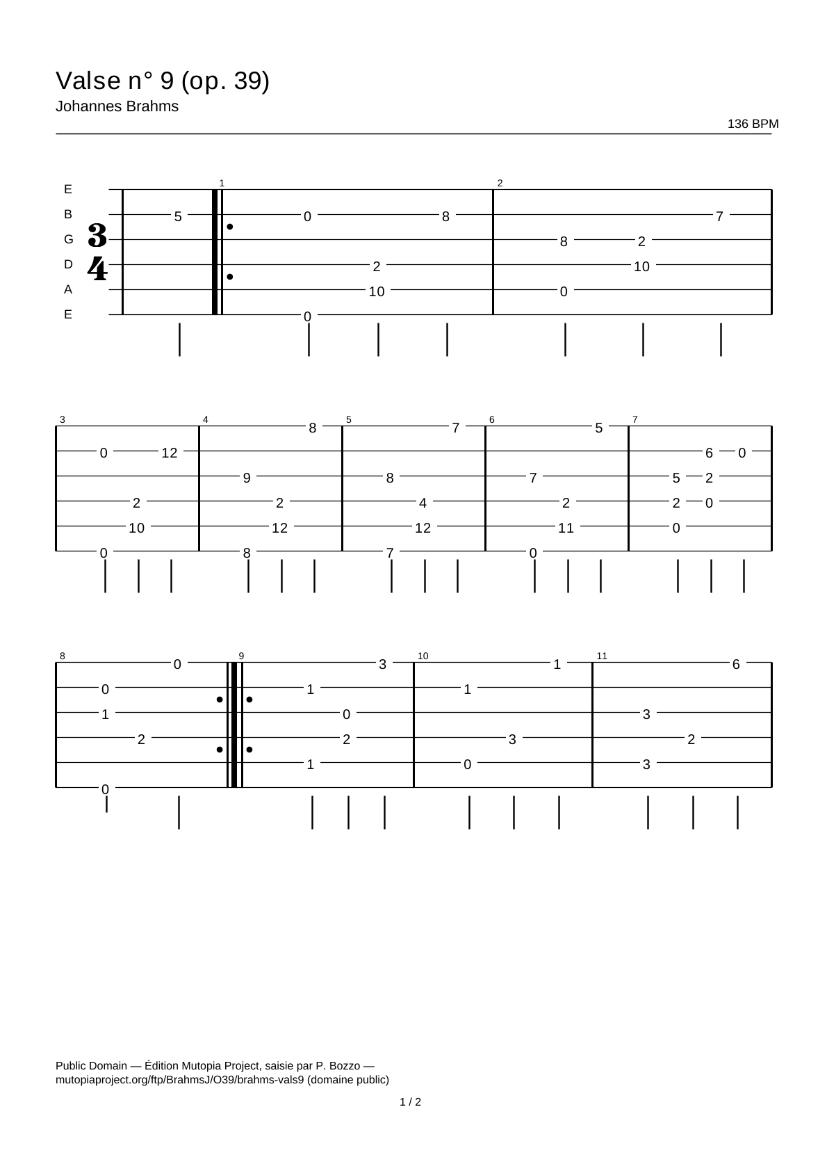 Waltz No. 9 (Op. 39) — Guitar Tab