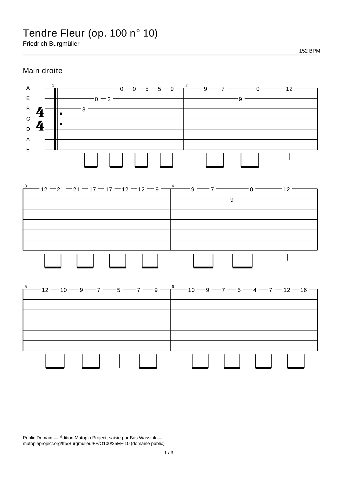 Tierna flor (op. 100 n.º 10) — Tablatura de guitarra