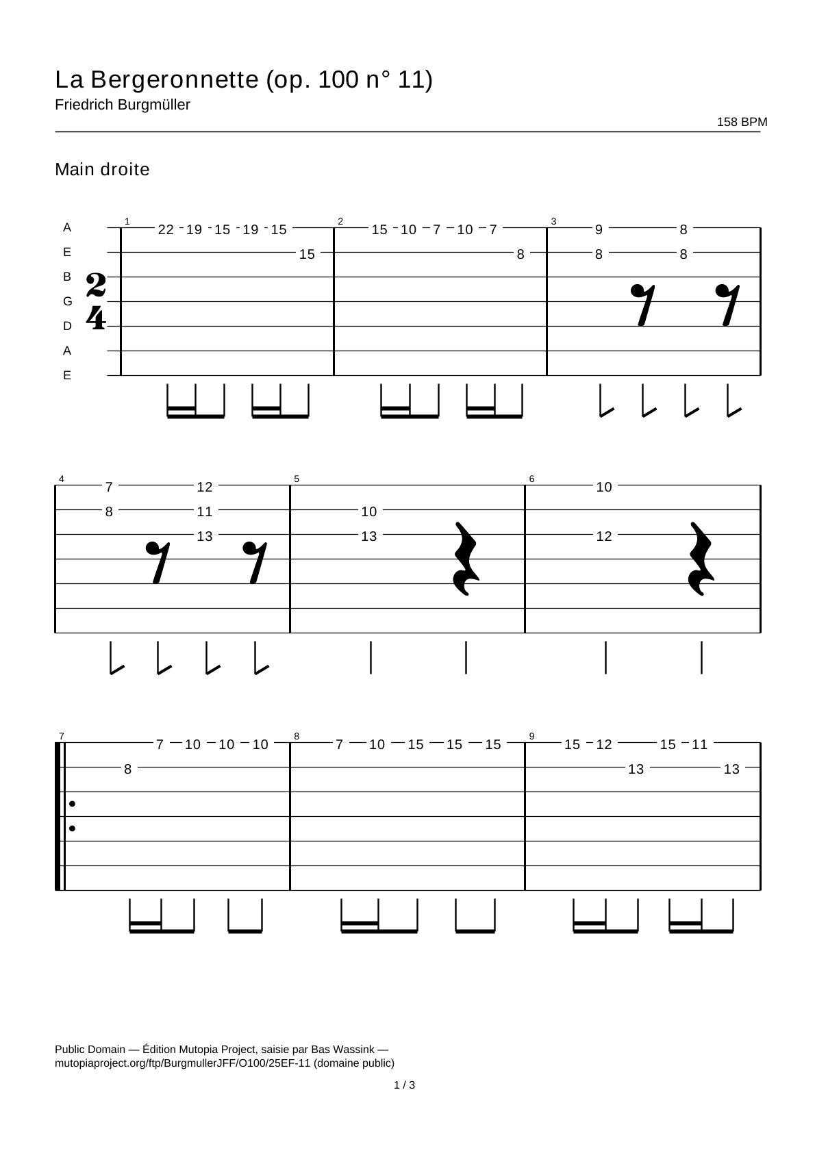 La Bergeronnette (op. 100 n° 11) — Tablature guitare