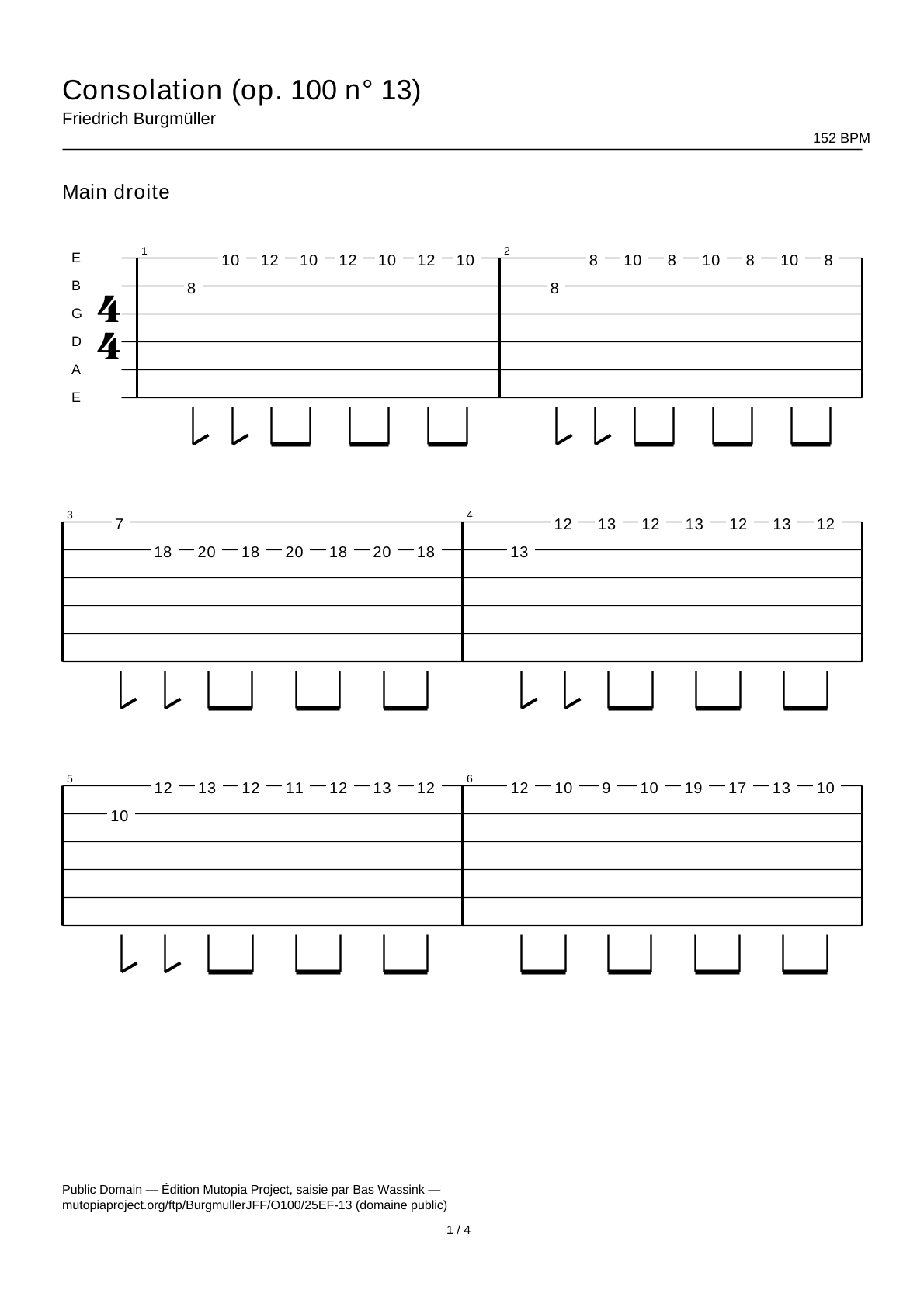 Consuelo (op. 100 n.º 13) — Tablatura de guitarra