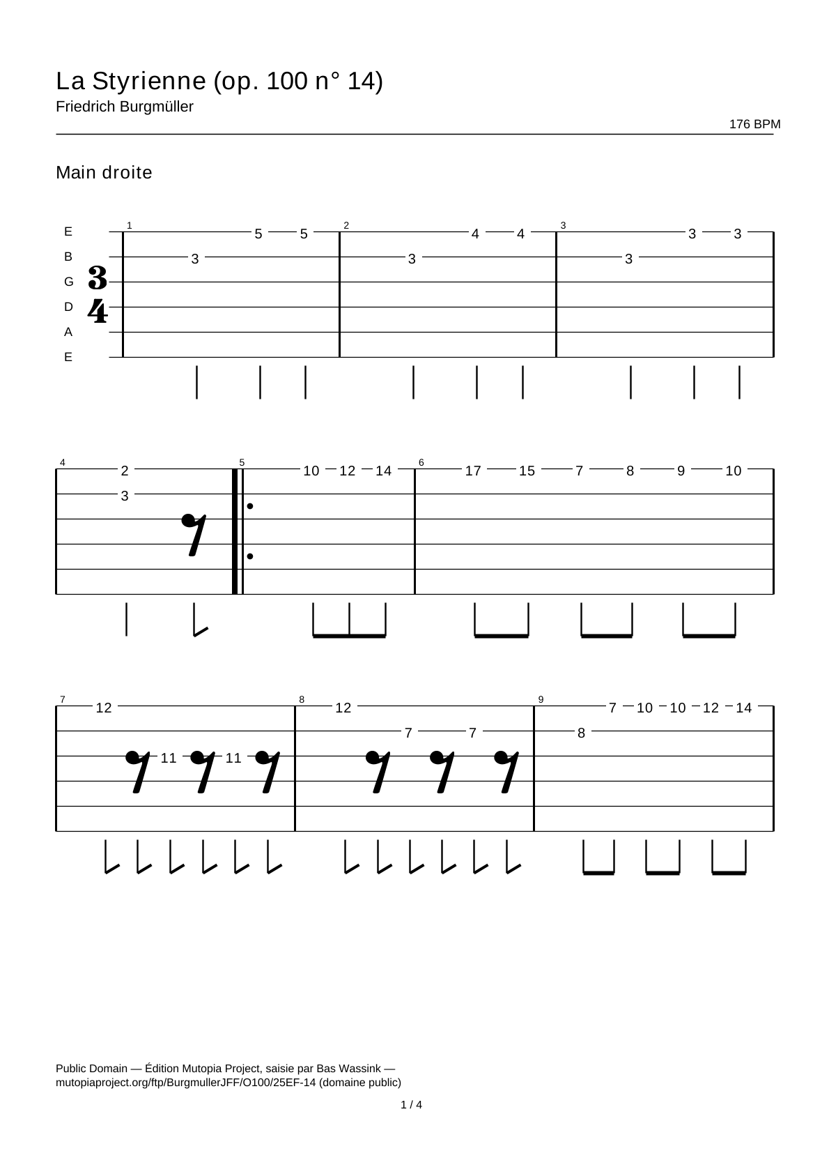 La Styrienne (op. 100 n° 14) — Tablature guitare