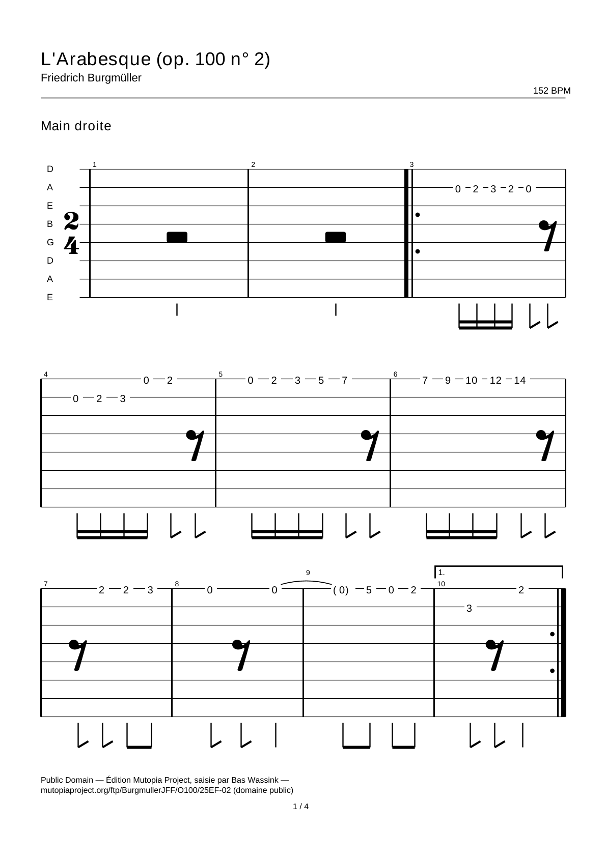 Arabesque (Op. 100 No. 2) — Guitar Tab