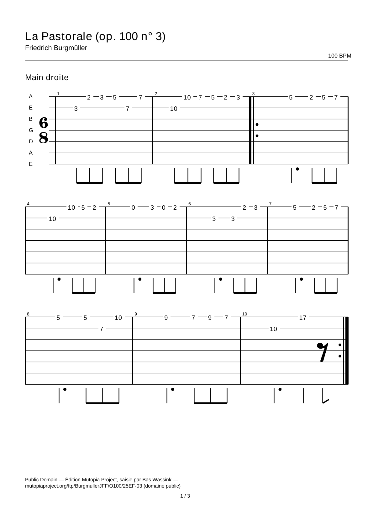 Pastoral (Op. 100 No. 3) — Guitar Tab